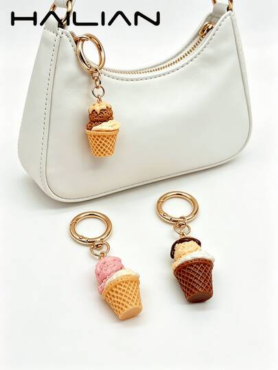 HAILIAN Kawaii Ice Cream Cone Bag Charms Keychain, Cute Sweet Dessert Food Pendant, Aesthetic 3D Simulation Key Chain For Women Bag Accessories