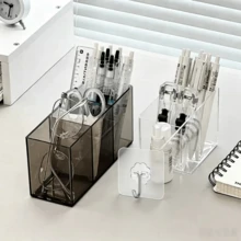 1pc Makeup Brush Holder, 3-Slot Mirror Makeup Brush Storage Box, Cute Pen Holder, Eyeliner Display Box, Home Essential Accessory - Multiple Styles - View 1