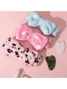 3件套玉石滚轮刮痧板套装 – 面部按摩工具，配珊瑚绒头带，玉石滚轮可消肿、减少皱纹，护肤套装 - 彩色 - 查看 5