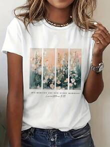 Soft Flowers Symbolizing Hope And Renewal At Dawn, With Warm Tones Inspiring Peace And Gratitude Each Day. A Modern, Comfortable, Casual Women's T-Shirt For Everyday Wear. - 白色 - 查看 8
