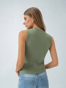 HZXVIC Áo vest dệt kim không tay kiểu dáng thường ngày mới dành cho nữ mùa hè, phối dây thắt nút. - Màu xanh Ô liu - Xem 2