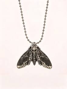 1 chiếc vòng cổ hình bướm đêm đầu lâu phong cách Gothic, mặt dây chuyền hình đầu lâu và bướm đêm kiểu retro, dây chuyền bi màu bạc, trang sức unisex phù hợp cho phong cách đường phố, tiệc tùng và các dịp thường ngày. - Bạc - Xem 1