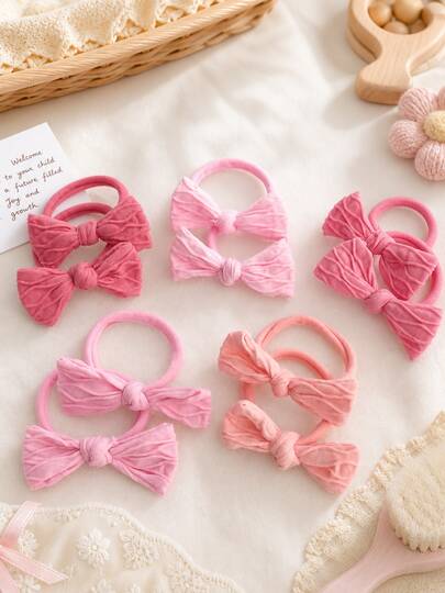 10-Piece Girls' Hair Tie Set With A Bowknot, Decorative Hair Accessories Color Random