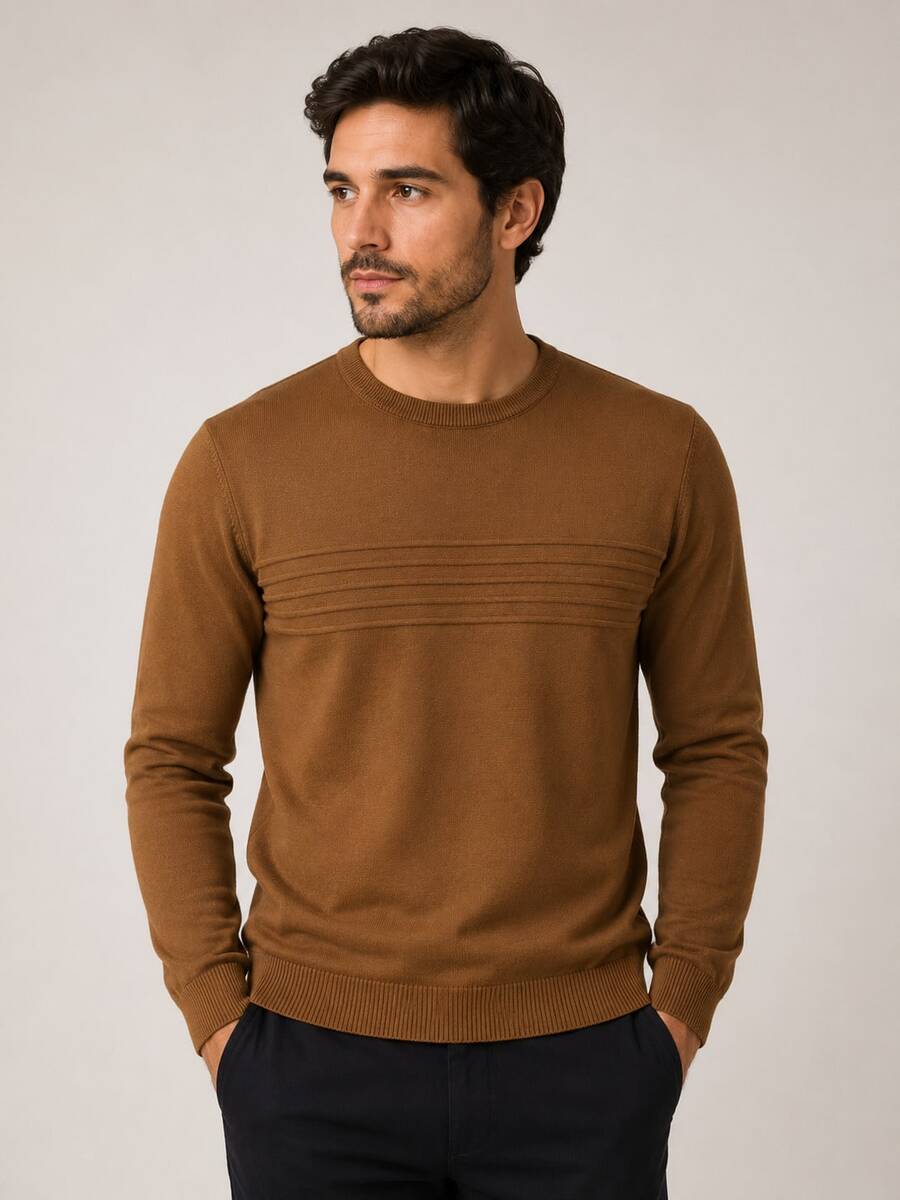 Men's Long Sleeve Sweater, Basic Winter, Round Neck, Old Money Style 2026 - View 1