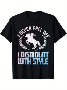 Image Of A Rider On A Horse In Mid-Jump Symbolizing Strength, Balance And Courage, With Lettering Celebrating Confidence While Riding. Comfortable Casual Women's T-Shirt Ideal For Equestrian Enthusiasts. - Black - View 1