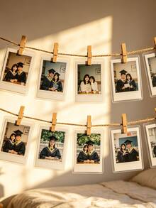Customized Laminated Photos With Jute Rope And Wooden Clips, Suitable For Graduation, Wedding, Birthday, Party Gifts, Home Decor In Living Room And Bedroom. Waterproof, Long-Lasting, Damage-Resistant Photos. Mini Wooden Clips And Jute Rope - Reusable, Space-Saving, Multipurpose Decor Clips For Photo Display - Photo Of the Film Coating - View 6