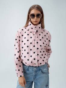 HZXVIC Women's New Style Pink Polka Dot Stand Collar Drawstring Casual Jacket, Suitable For Street Wear And Daily Wear - Pink - View 6