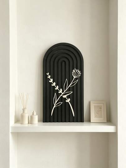 1pc Bohemian Style Black Arched Floral Decorative Wall Hanging - This Floral Decorative Hanging Can Be Hung On The Wall Or Placed Upright. Suitable For Decorating Living Room, Bedroom And Study, Perfectly Matching Bohemian, Nordic And INS Home Decor Styles. An Essential Decorative Item To Embellish The Home And Add A Sense Of Happiness To Life.
