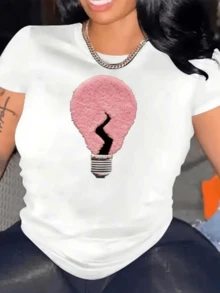 Pink Lightbulb With A Soft Texture Symbolizing Creativity Reborn After An Inner Rupture, Reflecting Strength, Renewal, And Positive Energy. Modern Casual Women's T-Shirt. - White - View 1