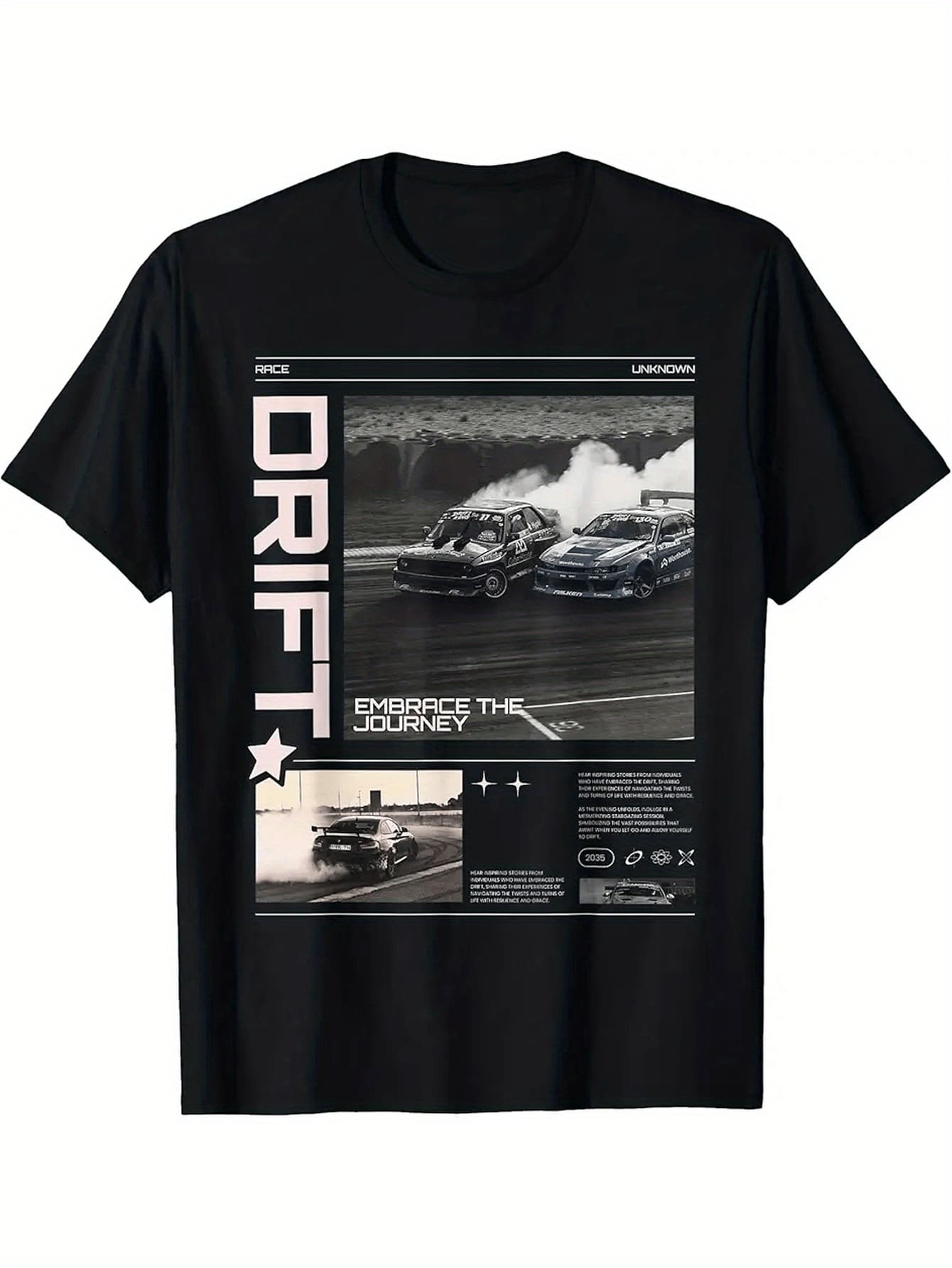 Unisex Vintage Japanese JDM Drift Car T-Shirt, Retro Tokyo Drift Movie Print, 100% Cotton, Loose Fit, Urban Casual Clothing For Car Enthusiasts, Summer Outfits - 黑色 - 查看 1