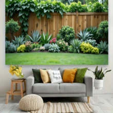 1pc Garden Courtyard Background Banner, Featuring Wooden Fences, Agave Plants And Tropical Greenery Elements, Suitable For Party, Event Shooting Or Scene Setting, And Courtyard Decoration, Etc. - A - View 6