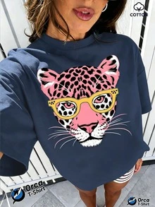2026 New Women's Ocean Resort Style Short Sleeve T-Shirt, 100% Cotton Loose Fit, Colorful Tropical Fish And Starfish Decorative Print, Breathable And - 藏蓝色 - 查看 11