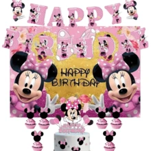 Best Seller Dessert Decoration 26pcs Cartoon MN Banner Backdrop & Cake Topper Set, Cartoon Birthday Cake & Dessert Decor, Birthday Party Cake Topper Set - Multicolor - View 7