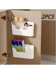 2pcs No-Drill Convenient Storage Boxes - Wall-Mounted Cabinet Door Organizer Rack, Suitable For Kitchen Household Items - A - View 1