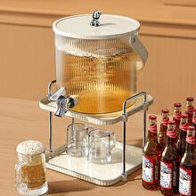 1pc New Luxury Double-Layer Cold Water Pitcher Storage Rack Desktop Juice Beverage Cup Set With Faucet Beverage Ice Bucket Beverage Dispenser - Beige - View 4