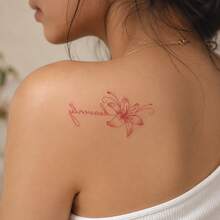 1pc Waterproof & Smudge-Proof Tattoo Sticker, PVC Faux Lily Flower Temporary Tattoo Suitable For Daily Use By Men & Women - Red - View 4
