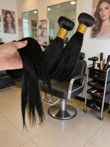 BINF Brazilian Virgin Straight Human Hair Bundles, Natural Color, Silky Soft, 10-30 Inch Remy Hair Weave, Women's Hair Extensions, Soft Double Drawn - Natural Black - View 3