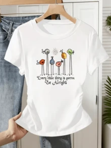 Colorful Flowers Growing Under A Bright Sun Symbolize Hope, Renewal, Serenity, And Positive Energy For Each Day. Comfortable, Modern, And Casual Women's T-Shirt - 白色 - 查看 1