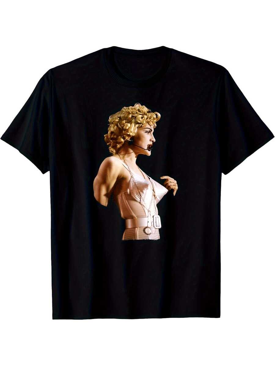 Stephen Wright Vintage Pink Cone Bra Corset Pattern T-Shirt - Classic Black Crew Neck,, Vintage Print Summer Shirts. Summer Tops - 黑色 - 查看 1