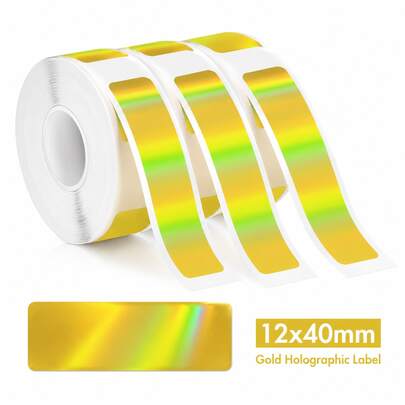 160 miếng nhãn dán nhiệt màu vàng ánh kim lấp lánh - Kích thước 12x40mm, nhãn dán tự dính nhiều lớp dành cho máy in nhãn mini D30 D32 Q30 - Độ tương phản cao & Bền bỉ
