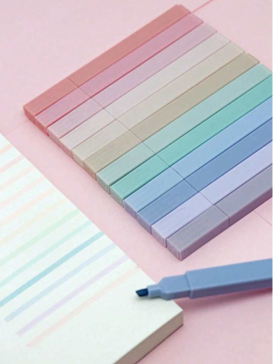 24/12/6pcs Morandi Style Square Fluorescent Markers, Soft Tip Highlighter Pens, Colorful Quick-Dry Non-Smudging, Suitable For Diary, Notes, Study, Office Stationery