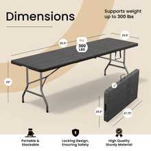3/3.5/4/5.5/6/8 Ft Plastic Folding Table Perfect Indoor/Outdoor Dining Parties - 黑色 - 查看 8
