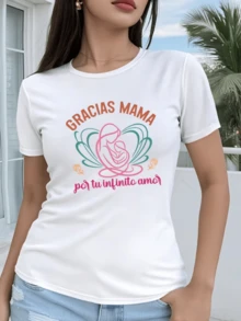 A Mother Embracing Her Child, Depicted With Soft Lines And An Abstract Flower Symbolizing Gratitude And Eternal Love. This Women's T-Shirt With An Emotional Message Is Perfect For Expressing Tenderness And Affection. - 白色 - 查看 1
