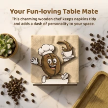 1pc Coffee Theme Wooden Napkin Holder, Napkin Dispenser, Suitable For Cafe, Dining Table, Kitchen Countertop Decor - Multicolor - View 4