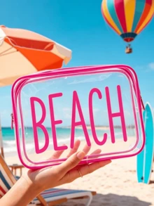 大容量拉链旅行收纳袋 - 防水游泳包 - 印有彩色“Beach”字样，适合存放洗漱用品、旅行化妆品和潜水用品。拉链封口。 - 彩色 - 查看 4
