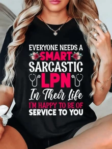 Motivational Text Celebrating The Ingenuity And Dedication Of A Nursing Professional With Floral Details And An Inspiring Message About The Value Of Serving Others. Comfortable Casual Women's T-Shirt For Everyday Wear. - 黑色 - 查看 6