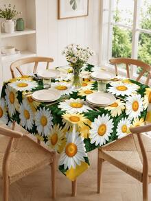 1pc Daisy Flower Print Round Tablecloth, Fresh Spring/Summer Table Linen Decor, Suitable For Dining Room, Kitchen, Outdoor Patio, Picnic Party, Wedding Setup, Room Decor, Home Decor, Wedding Decor, Kitchen Decor - Multicolor - View 15