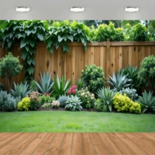 1pc Garden Courtyard Background Banner, Featuring Wooden Fences, Agave Plants And Tropical Greenery Elements, Suitable For Party, Event Shooting Or Scene Setting, And Courtyard Decoration, Etc. - A - View 5