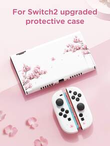 1pc Pink Floral Magnolia Pattern Protective Case For Nintendo Switch OLED/Switch NS, Switch Console Carrying Case, Battery Extender Version Accessories, Best Gift For Switch Players - Multicolor - View 3