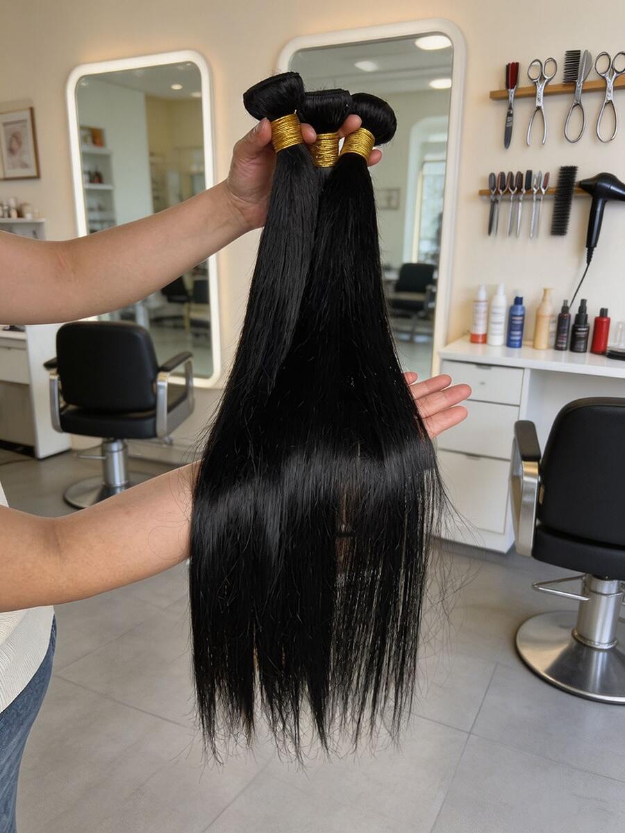 BINF Brazilian Virgin Straight Human Hair Bundles, Natural Color, Silky Soft, 10-30 Inch Remy Hair Weave, Women's Hair Extensions, Soft Double Drawn