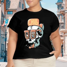 Camiseta Cómoda Casual para Mujer Talla Grande - Negro - Ver 4
