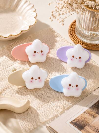 Kẹp tóc hình ngôi sao dễ thương kiểu Kawaii dành cho bé gái, kẹp tóc hoạt hình màu pastel, phụ kiện tóc màu kẹo ngọt ngào để đeo hàng ngày và làm quà tặng.