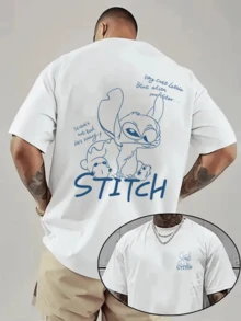 (Disney Licensed T Shirts)Disney Lilo & Stitch "Blue Alien Monster" Line Art Graphic Tee Men's Oversized Crew Neck Short Sleeve T-Shirt, Casual Streetwear With Sketch Stitch Print, Minimalist Cute Loose Fit Casual Top, Mens Clothes, Men, Ropa De Hombre, Summer Clothes, Men Shirts, Graphic Tees, Disney Outfits Men, Graphic Tees, Camisetas Para Hombre, Camisas Para Hombre, Summer Outfits For Men, Father's Day Gift, Perfect Gift For Family And Friends, Which Are Necessary For Birthday Parties, Disney Shirts, Mens Clothes, Summer Clothes, Officially Licensed Disney T-Shirts, Disney Men's And Women's Spring/Summer Fashion Casual Short-Sleeve T-Shirts, Disney Top - trắng - Xem 1