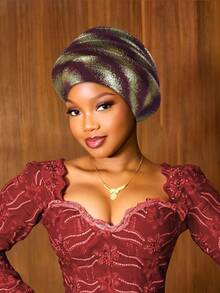 1pc Metallic Color Headscarf, African Style Pleated Headwrap, Pre-Tied Headpiece For Women, Multi-Color Options - A - View 20