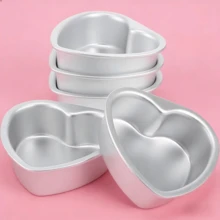 Aluminum Baking Pan, Aluminum Cake Mold, 4-Inch Heart-Shaped Cake Mold, Suitable For High-Temperature Mousses And Cakes. Perfect For Valentine's Day, Weddings, And Homemade Desserts. - View 1