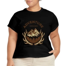 Camiseta informal de mujer, tallas grandes, con estampado de eslogan, corte holgado, cuello redondo y manga corta - Negro - Ver 2