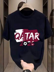 Officially Licensed World Cup Solid Color Print Short-Sleeve T-Shirt, Made Of Breathable Mesh, Slim Fit, Loose Style, Anniversary Or Birthday Gift, Men's Summer Clothing. - 黑色 - 查看 7