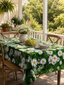 1pc Polyester Tablecloth, Daisy & Grass Printed Table Runner, Wrinkle-Resistant Waterproof Table Cover, Suitable For Restaurant, Kitchen, Home Decor, Bedroom, Garden, Wedding, Party, Indoor & Outdoor Use, All Seasons - Green - View 8