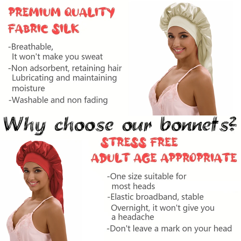 ZTZI Women's Extra Long Hair Bonnet, Elastic Wide Band Sleep Cap For Hair Care, Anti-Frizz Bonnets, Solid Color Casual Polyester Bonnet For Home Use, All Seasons - BC Color Matching Elastic 9008 - View 1