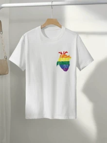 Anatomical Heart With Rainbow Colors Symbolizing Love, Diversity, And Personal Pride. Casual Women's T-Shirt With A Comfortable Fit, Ideal For Everyday Wear And Social Gatherings. - 白色 - 查看 6