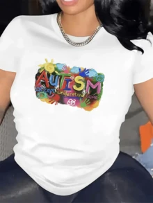 Colorful Hands Surrounding Vibrant Lettering Celebrate Acceptance, Understanding, And Love For Human Diversity In A Positive Expression. Comfortable And Modern Casual Women's T-Shirt - 白色 - 查看 1