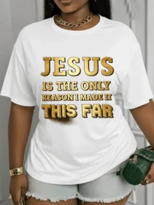 Inspirational Phrase In Gold Lettering Expressing Faith, Hope, And Gratitude, Conveying A Positive Message Of Self-Improvement And Trust In Divine Power. Comfortable, Modern, Casual Women's T-Shirt For Summer. - White - View 1