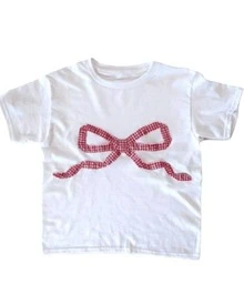 Red Plaid Bow Symbolizing Tenderness, Joy, And A Touch Of Classic Charm, Evoking Happy Moments And A Youthful Spirit. Comfortable Casual Women's T-Shirt For Everyday Wear. - 白色 - 查看 1