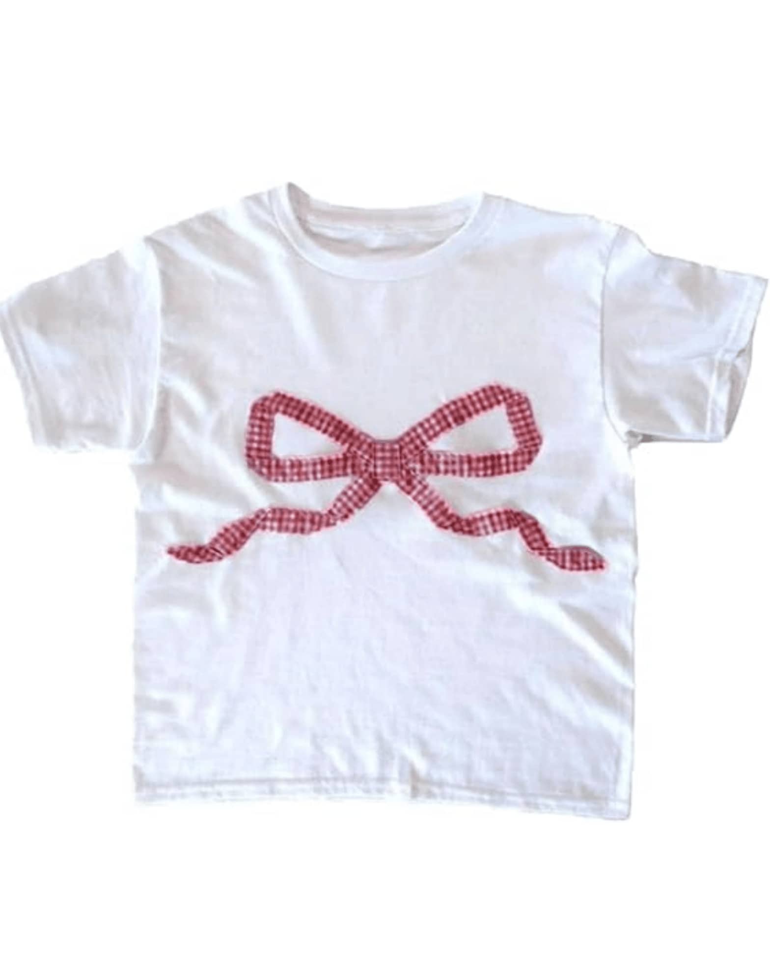 Red Plaid Bow Symbolizing Tenderness, Joy, And A Touch Of Classic Charm, Evoking Happy Moments And A Youthful Spirit. Comfortable Casual Women's T-Shirt For Everyday Wear. - 白色 - 查看 1