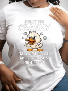 A Duck Expressing A Bad Temper With A Funny Gesture Symbolizes Humor In The Face Of Time And A Brave Attitude Towards Aging. This Comfortable, Casual Women's T-Shirt Is Ideal As A Gift And Showcases A Cheerful Personality. - 白色 - 查看 8