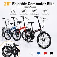 20-Inch Folding Bicycle, High-Strength Carbon Steel Shock-Absorbing Frame, Rack, Fender, 4 Bright Colors, Commuter Bike For Campus, Work, Gift - White - View 2
